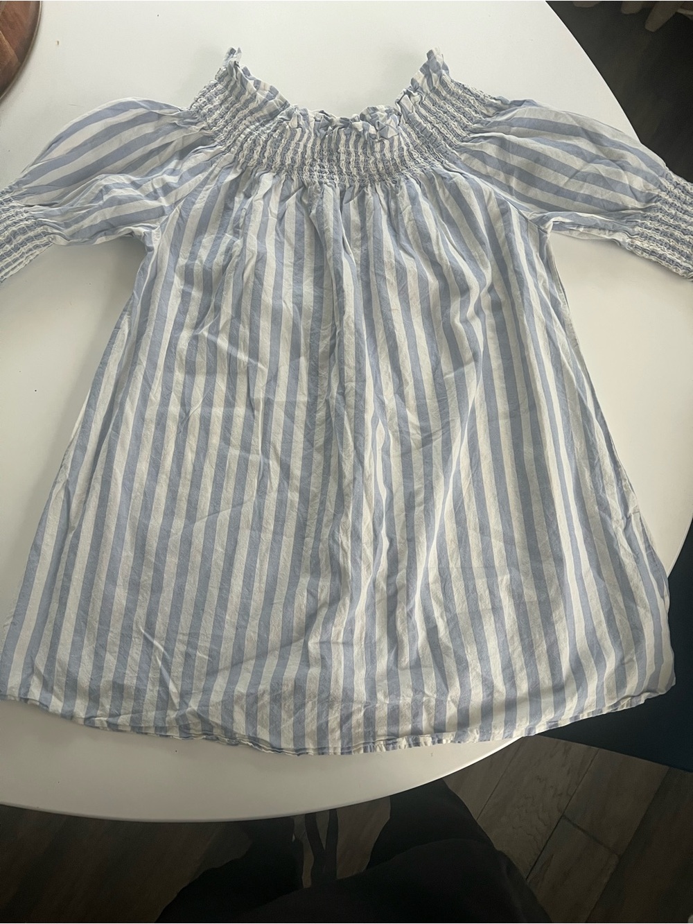 ASOS Blue and White Off-Shoulder Striped Blouse